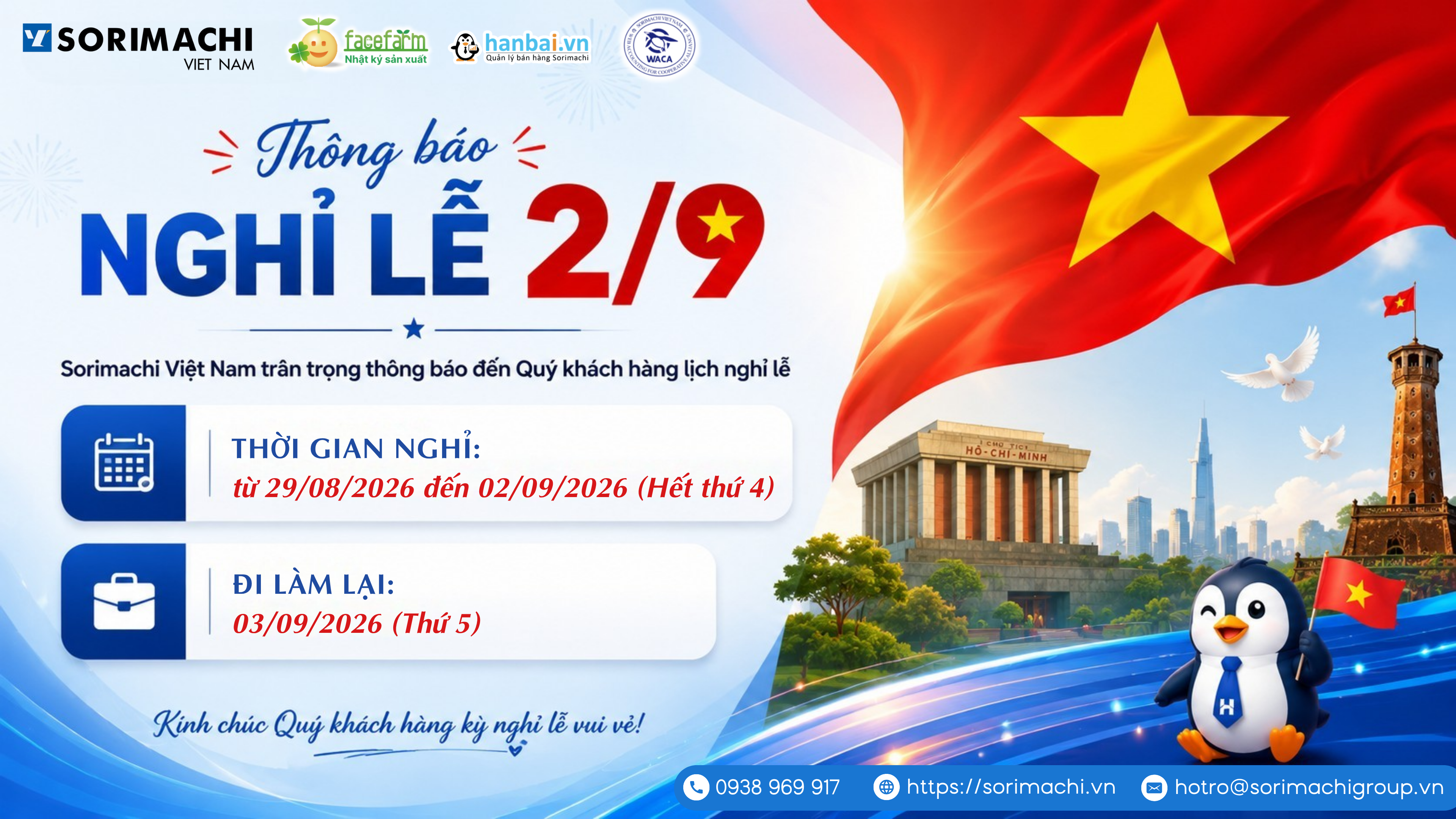 nghỉ lễ 2/9 công ty sorimachi việt nam 2026