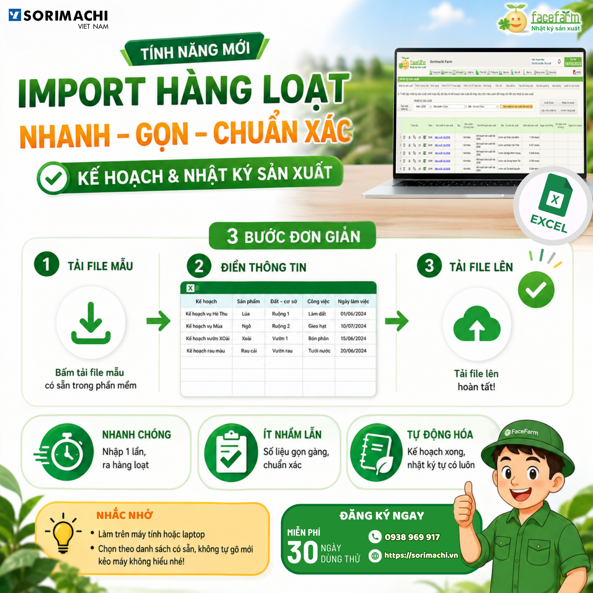 tính năng import hàng loạt trên facefarm
